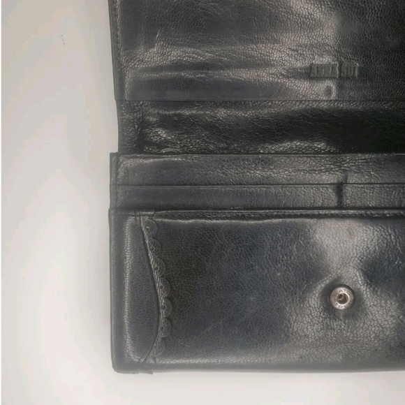 ANNA SUI Rose Cluth Wallet Genuine Cowhide Leather Rhinestone Bill Fold Japan - Picture 8 of 14